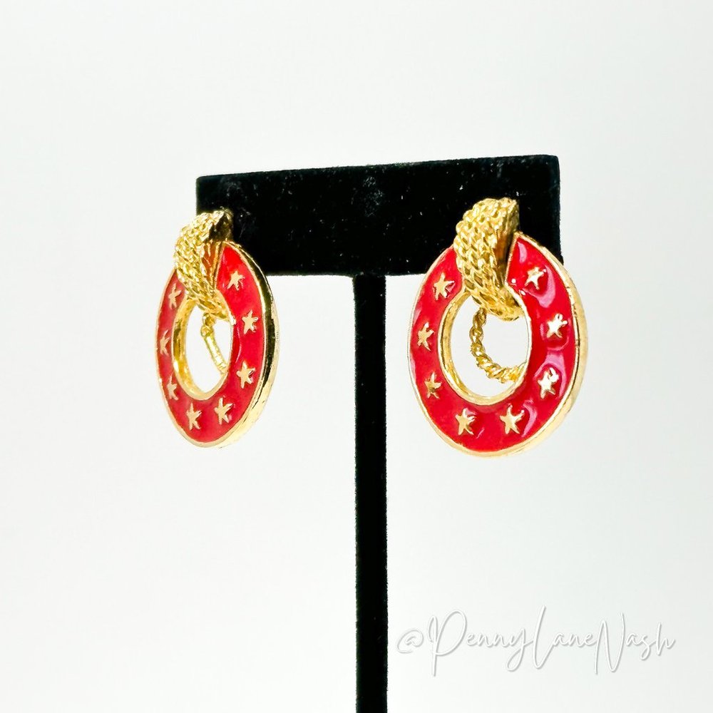 Vintage Golden Star in Red Bulls Eye Earrings - Picture 8 of 9